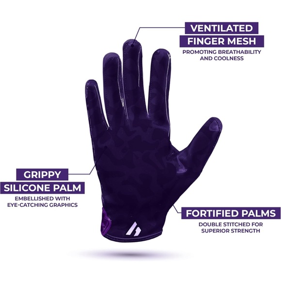 Repsters RPG1 Football Gloves - Adult Size Medium in Eggplant - Picture 3 of 13
